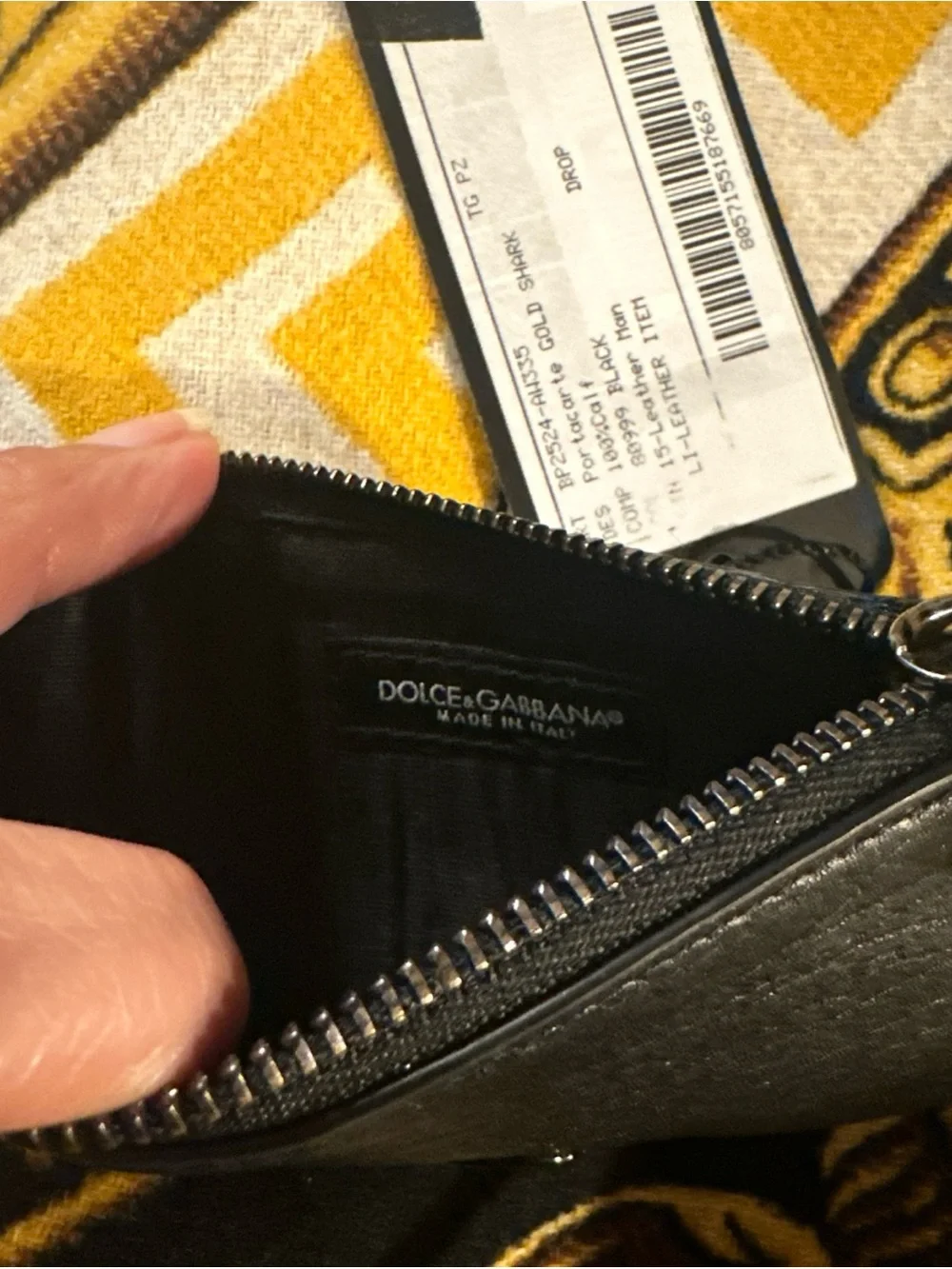 Dolce & Gabbana Black Leather Zip Card Holder with DG Emblem NWT